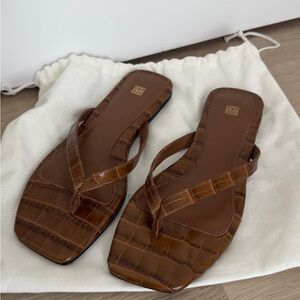Brown Croc-Embossed Leather Flip Flops TOTEME